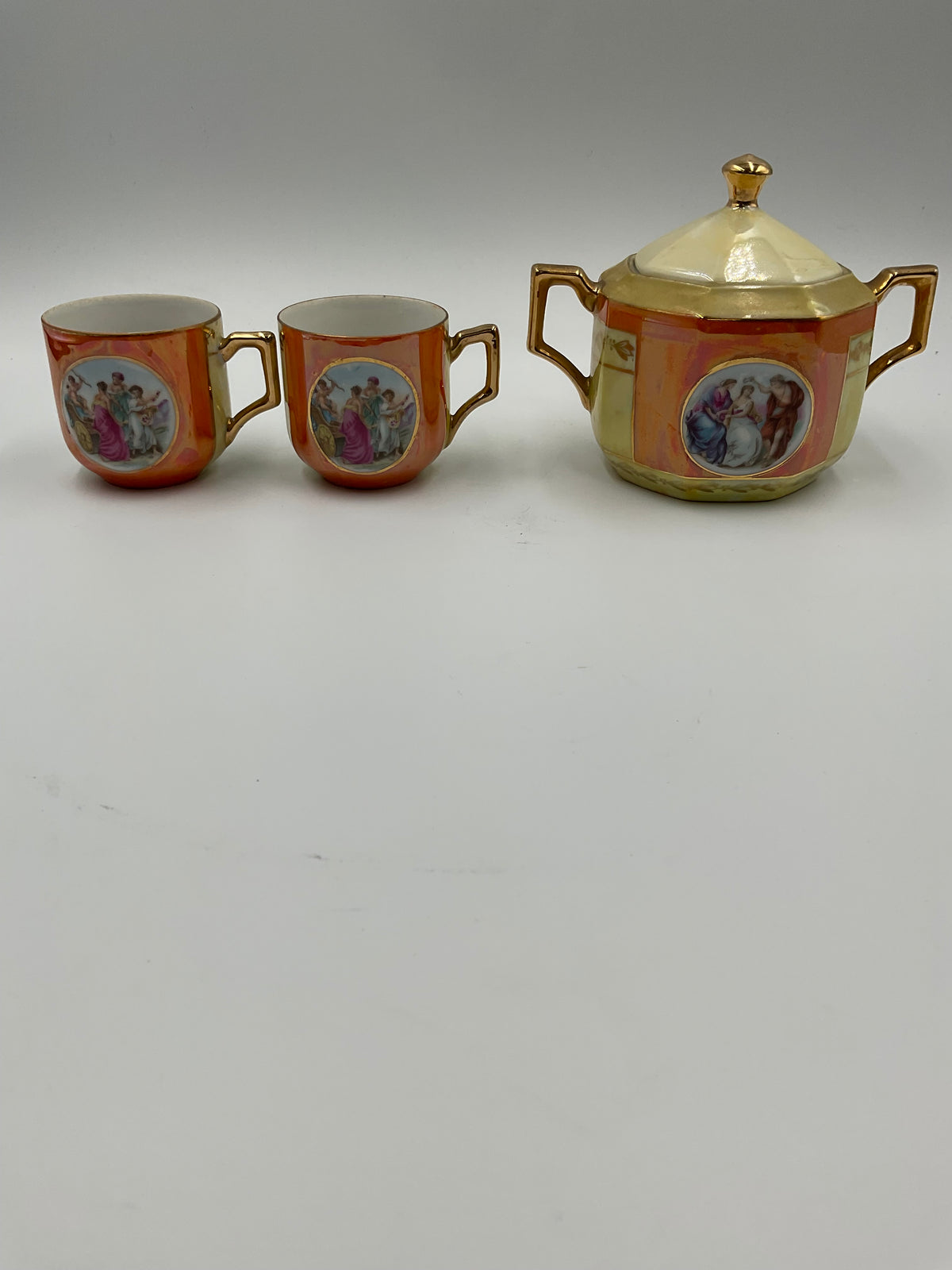 Vintage Rudolf Wächter Porcelain 2 Sugar Bowls and Tea Cups
