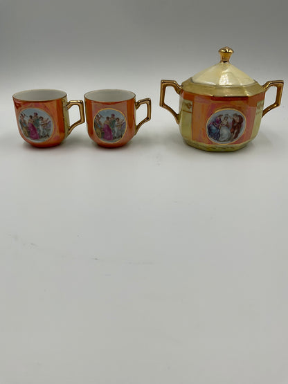 Vintage Rudolf Wächter Porcelain 2 Sugar Bowls and Tea Cups