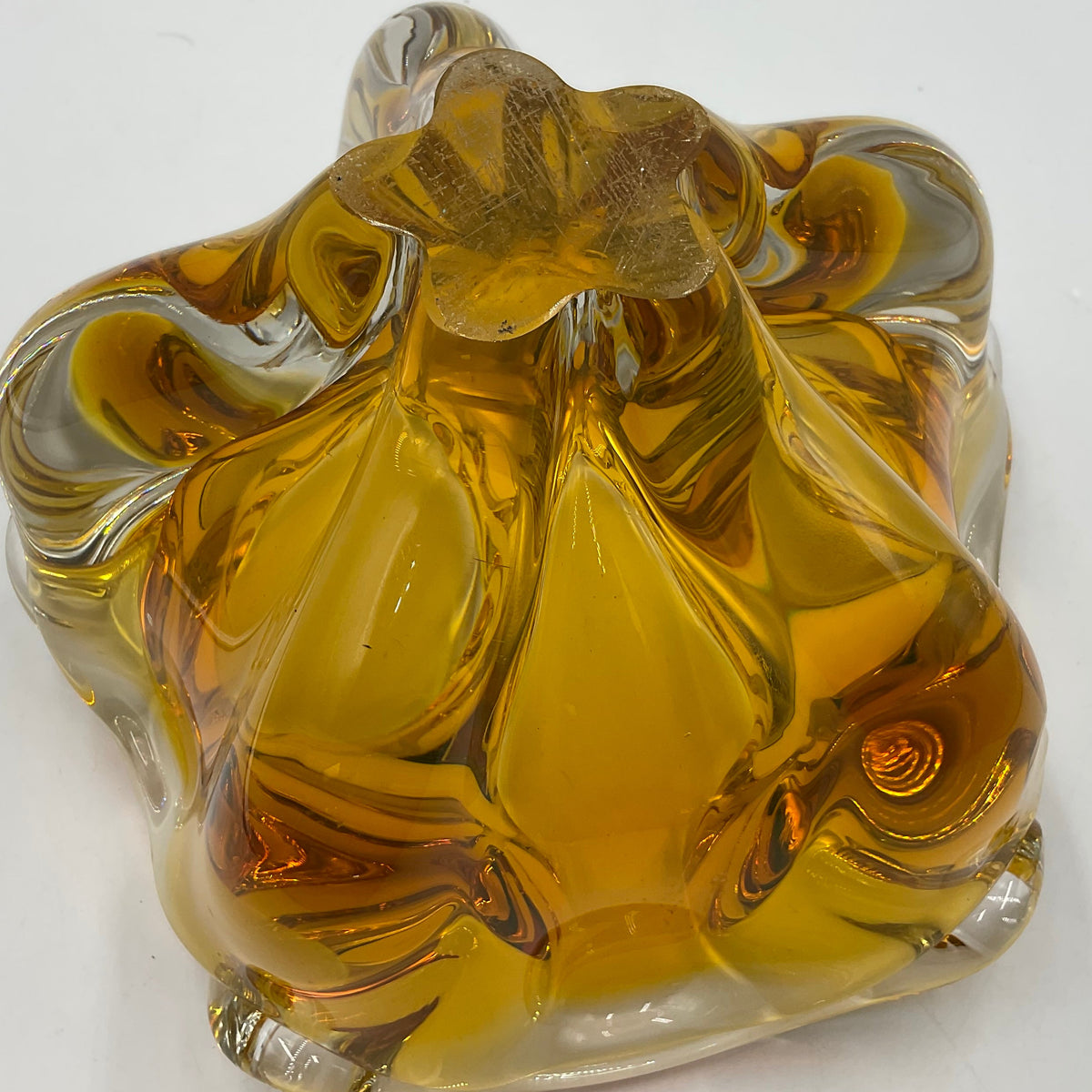 Josef Hospodka Vintage 1960s MCM Czech Sommerso Amber Art Glass