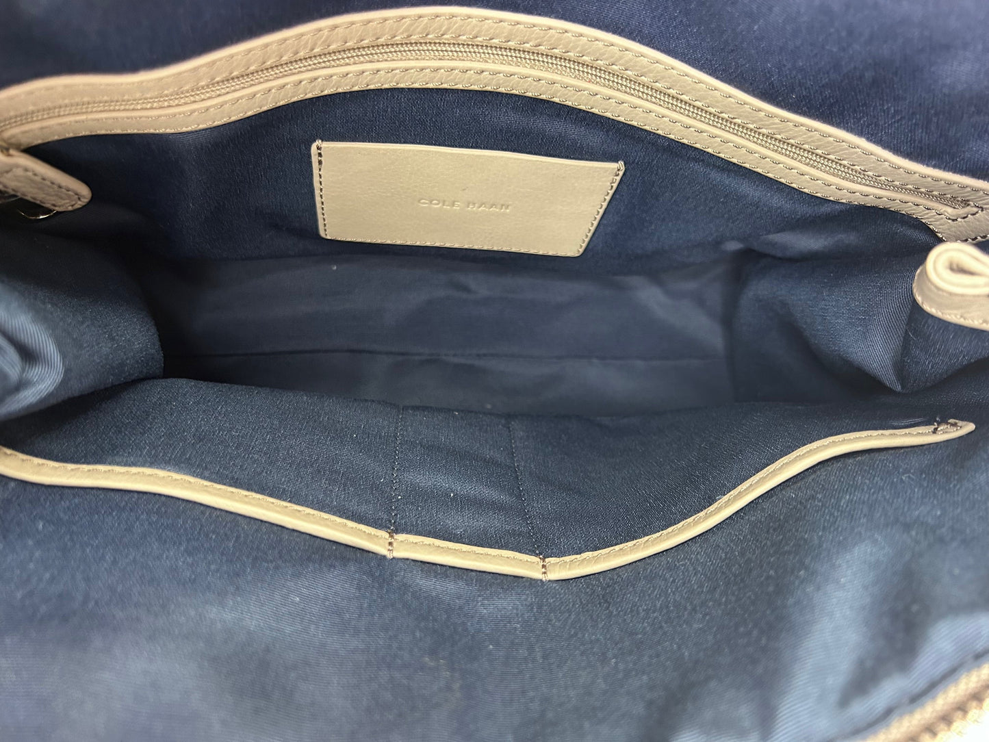 Cole Haan Taupe Light Grey Leather Tote Bag Handbag Good Condition