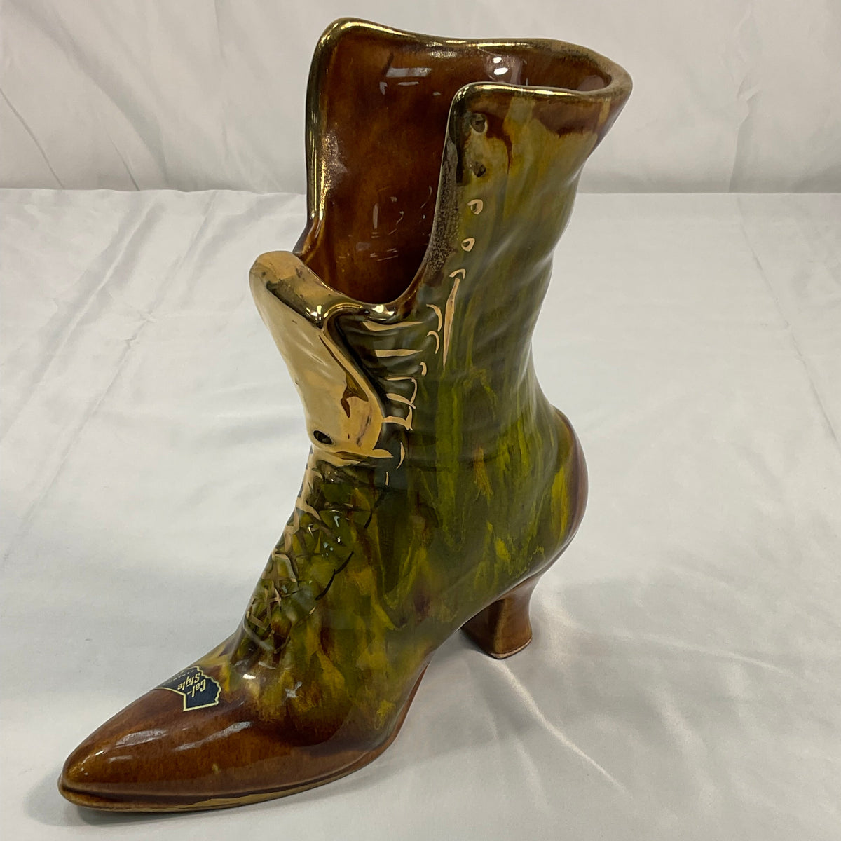Cal-Style Ceramics Hand-Painted Porcelain Boot Collectible Planter Pot Indoor Outdoor Art Home Decor