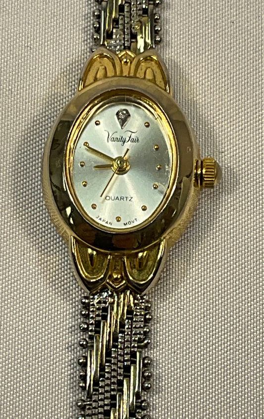 Vanity Fair Quartz Two-Tone Stainless Steel Woman's Watch Working New Battery