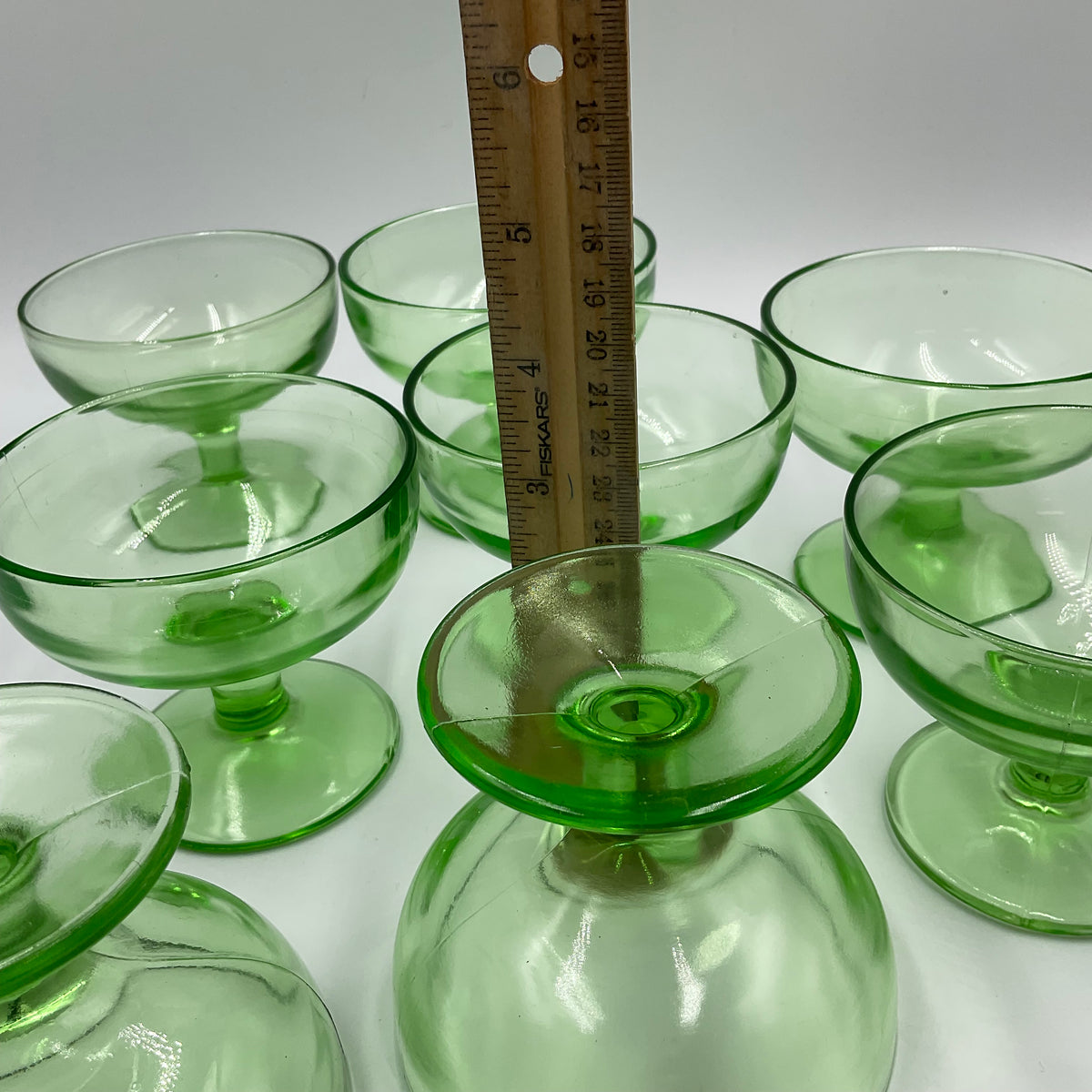 Green Depression Glass Sherbet Cups Set of 8 Unmarked Uranium?