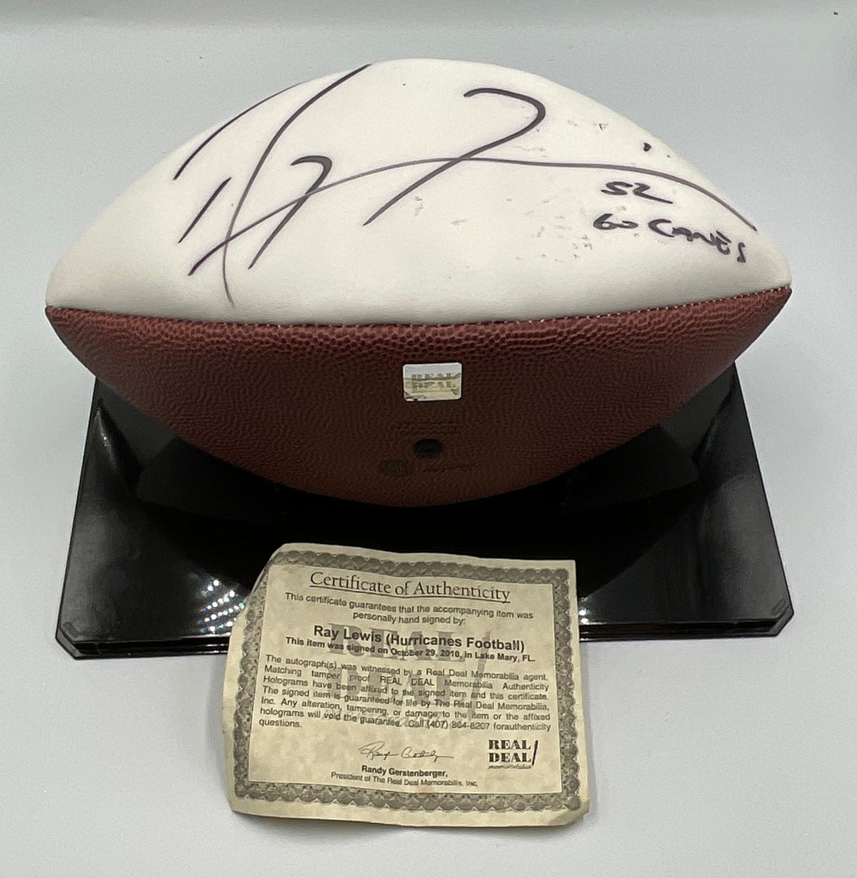 Ray Lewis Autographed University of Miami Hurricanes Football W Certificate of Authenticity