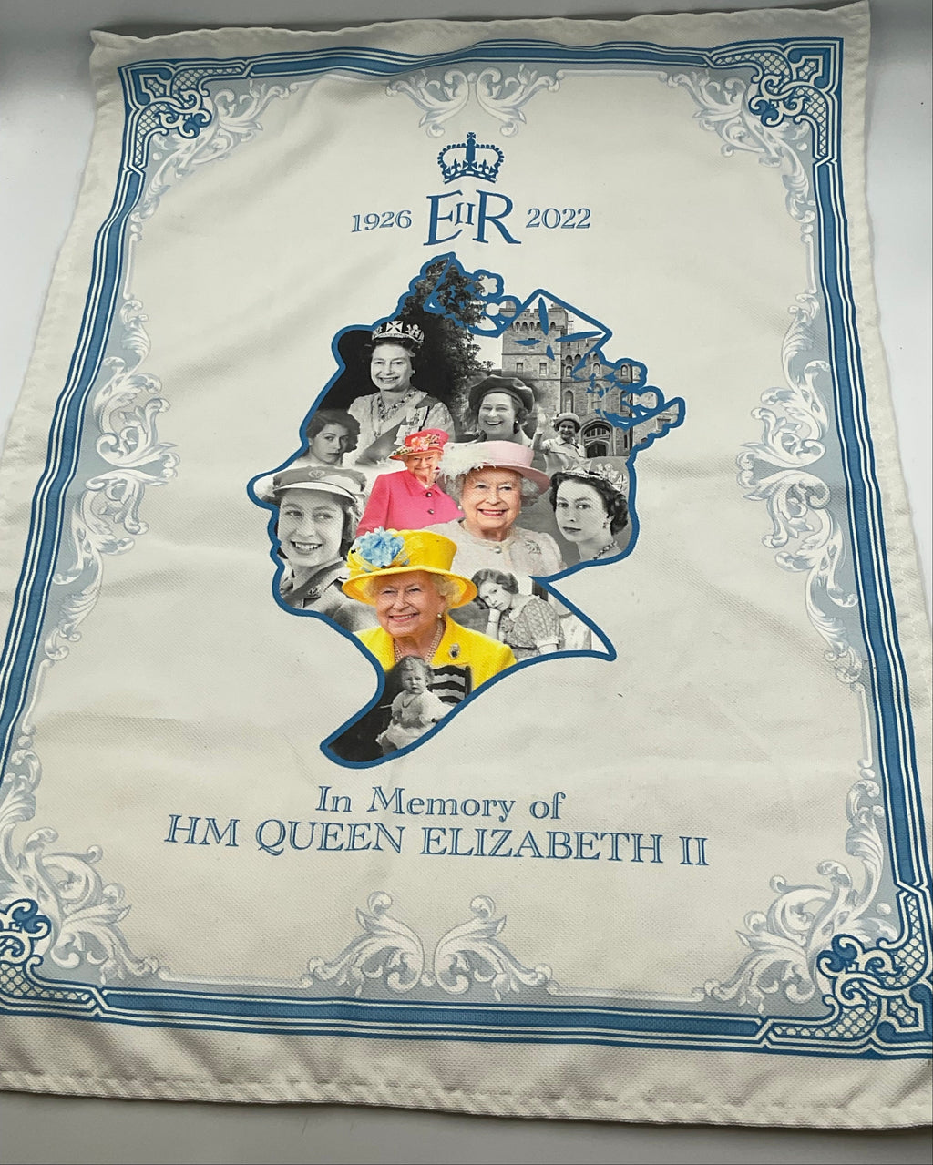 HM Queen Elizabeth II Memorial Silhouette Tea Towel 1926-2022 Unused