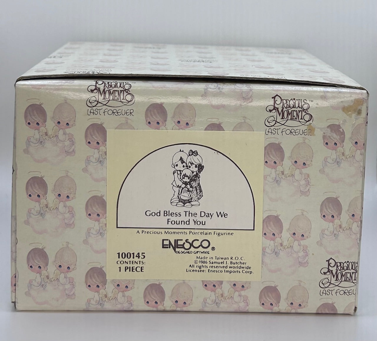 Precious Moments Vintage 1986 God Bless The Day We Found You Figurine Orig Box