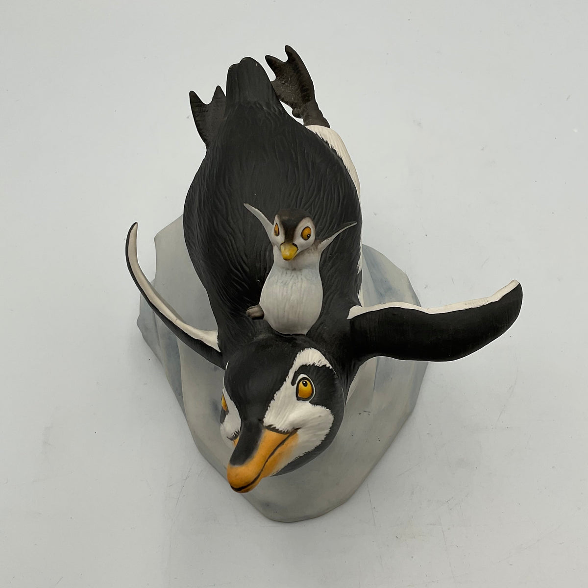 "Whee!" Vintage 1989 Franklin Mint Hand Painted Porcelain Penguins