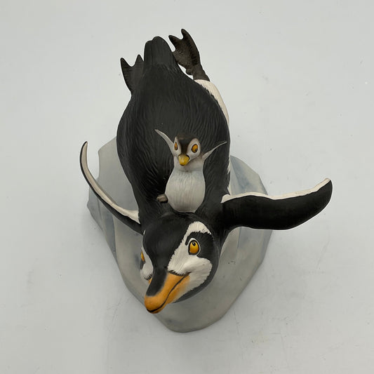 "Whee!" Vintage 1989 Franklin Mint Hand Painted Porcelain Penguins