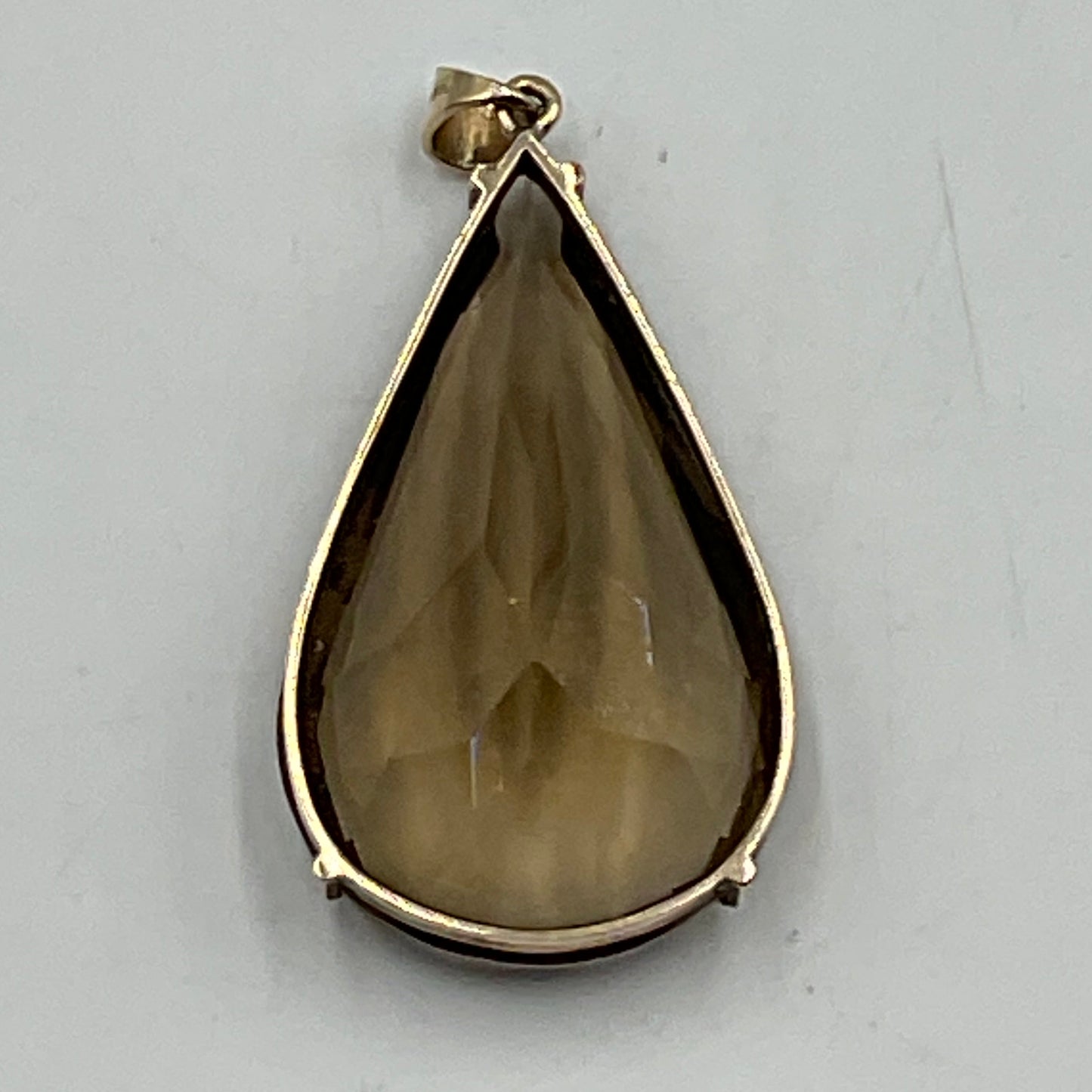14K Gold Marked Smokey Quartz Pear Cut Gemstone Pendant 23.9g