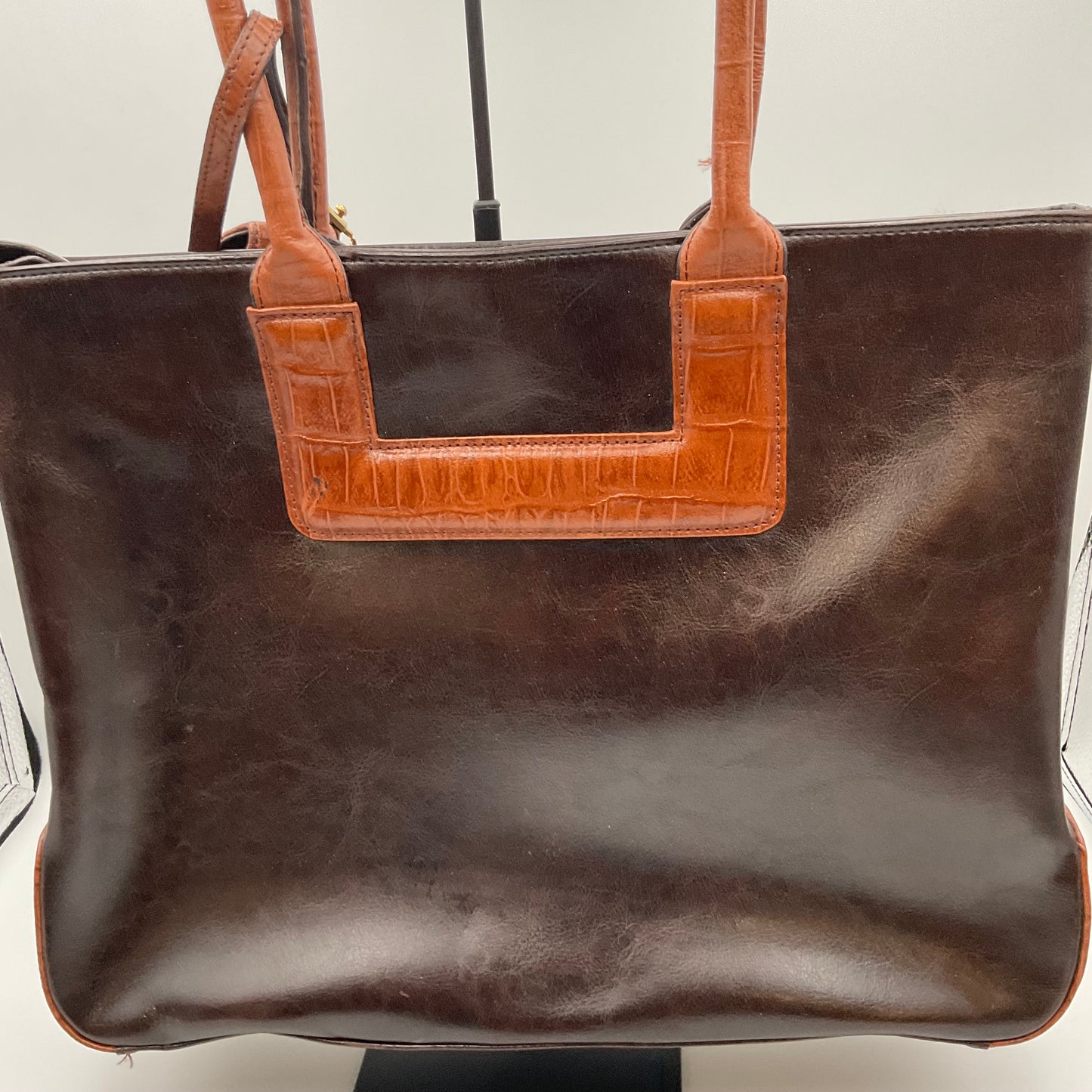 Bellerose Large Brown Tan Handbag Tote Purse with Little Hanging Case