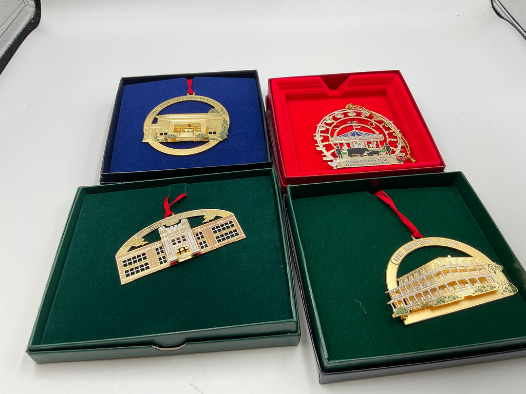 Commemorative Holiday Ornaments Set of 4 Dade City’s Woman’s Club , Passover County Fair,  Edwinola , And Dade City Grammar School
