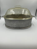 Vintage Guardian Service Hammered Oval Roaster Pan Glass Dome Lid