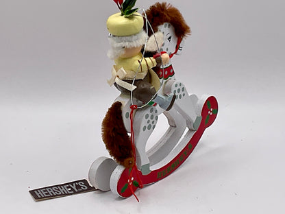 Vintage Hershey's Kurts Adler Christmas Elf On Rocking Horse Ornament