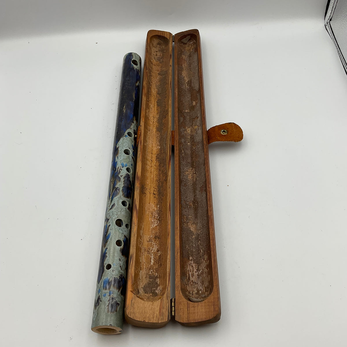 Vintage handmade Porcelain flute in wooden case