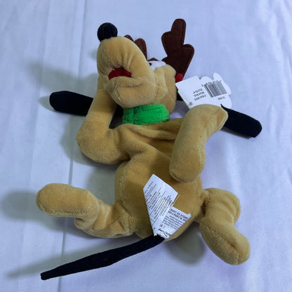 Pluto Christmas Reindeer Mouseketoys Disney Plush Bean Bag Stuffed Dog Christmas New
