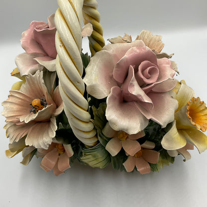 Italian Capodimonte Porcelain Flower Basket