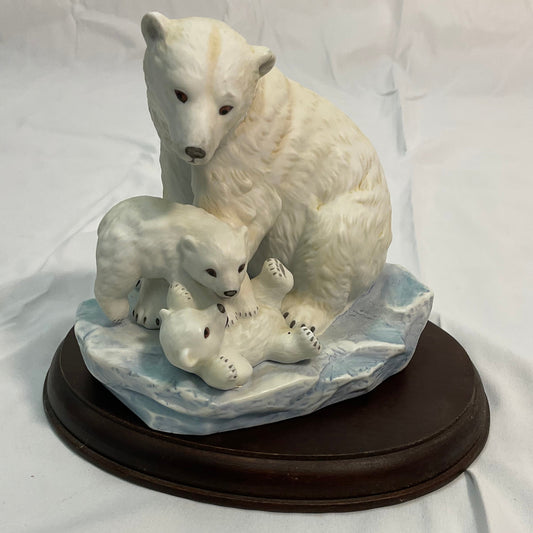 Polar Bear and Cubs Vintage 1993 Masterpiece Porcelain Homco Endangered Species Series