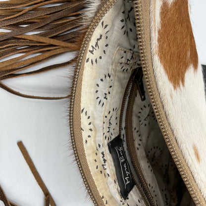 Myra Bag Cowhide White and Brown over the Shoulder Crossbody Purse.