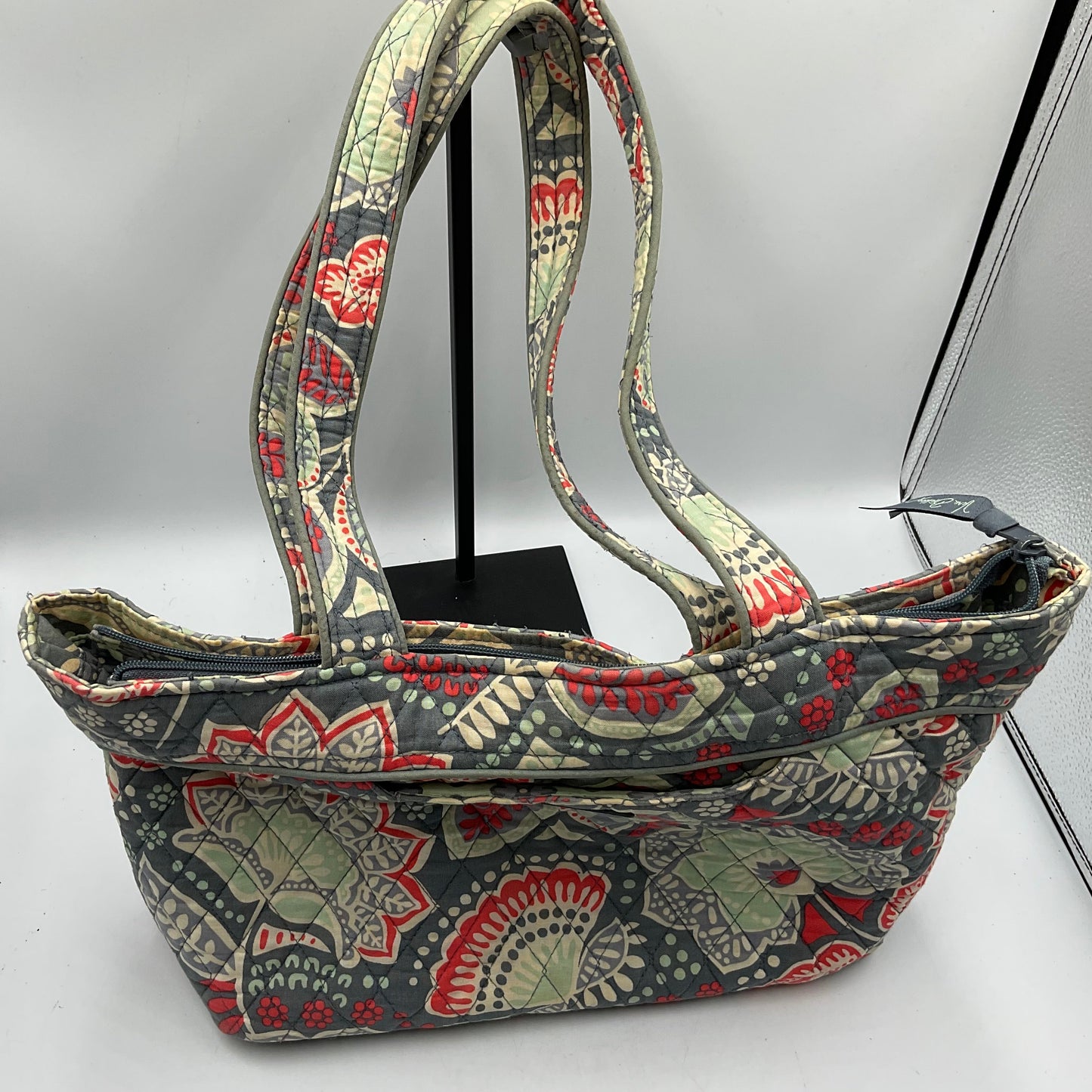 Vera Bradley Quilted cotton Tote Shoulder Bag Floral Paisley grey red