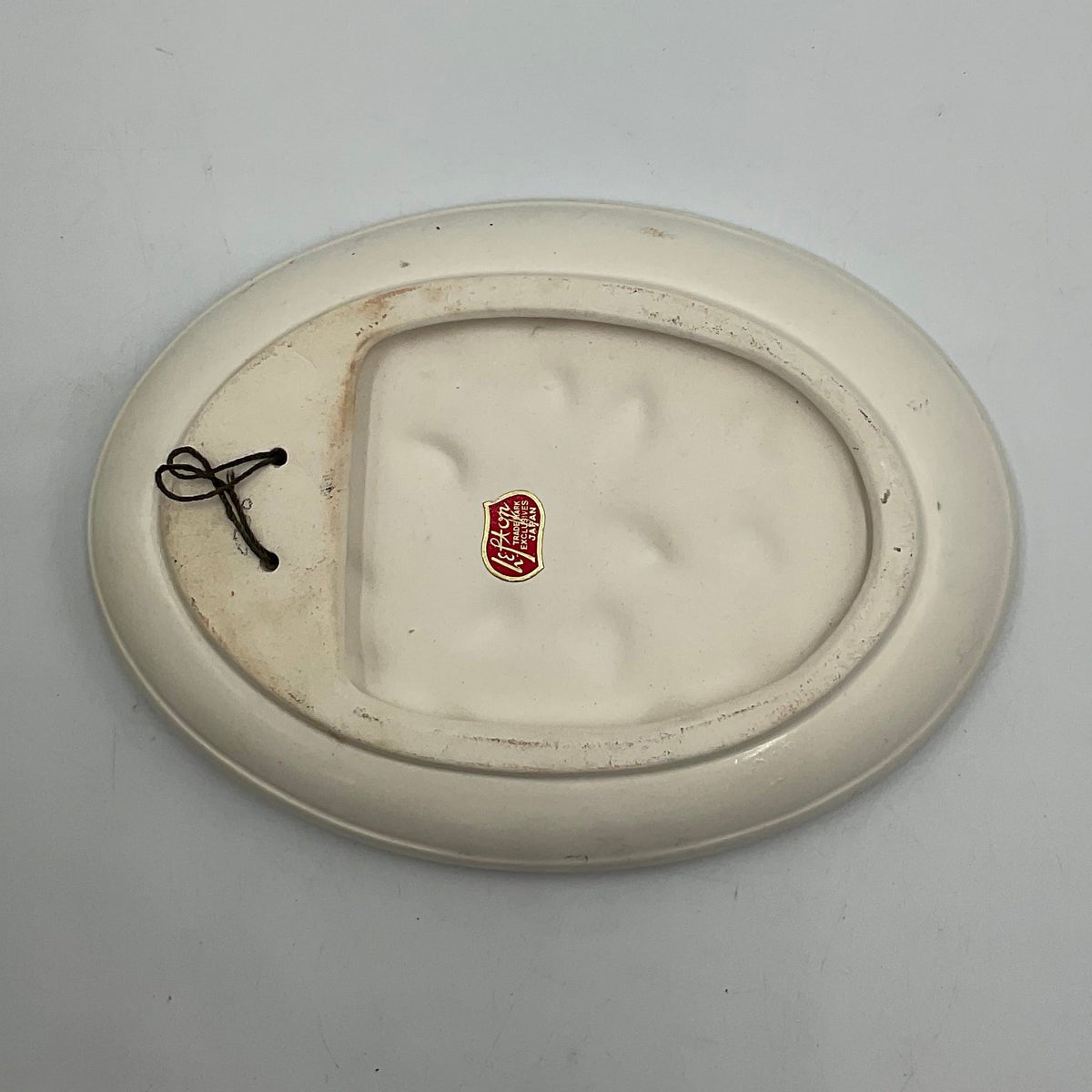 Vintage Lefton Japan Procelain Oval Wall Plaque Purple Roses and Leaves
