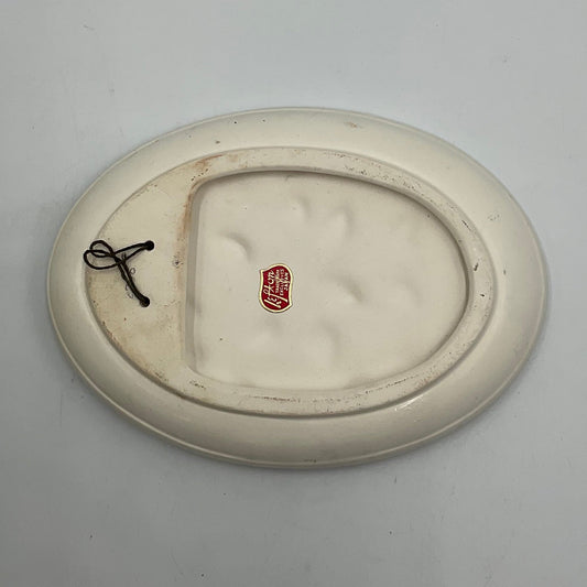 Vintage Lefton Japan Procelain Oval Wall Plaque Purple Roses and Leaves