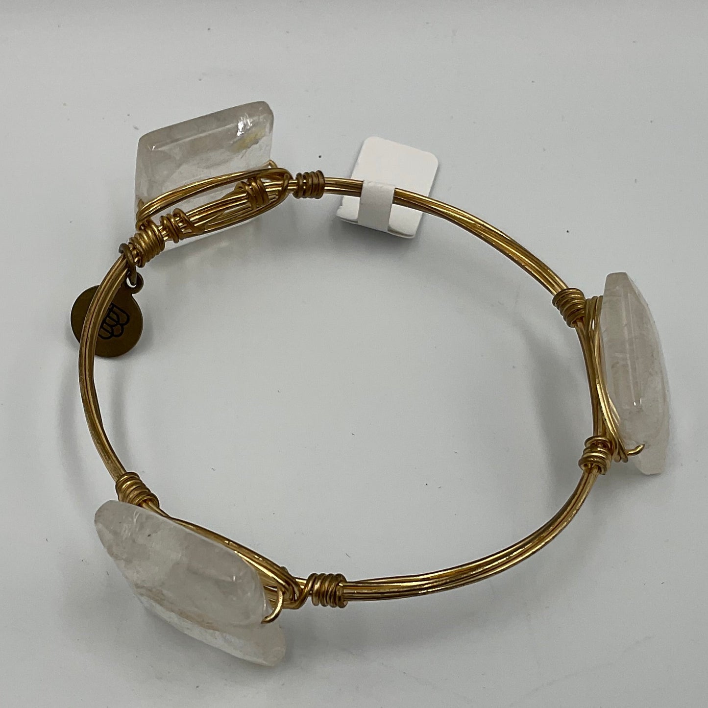 Bourbon and Bow ties Bangle Bracelet Gold Tone Wire Wrap Clear Crystal Beads