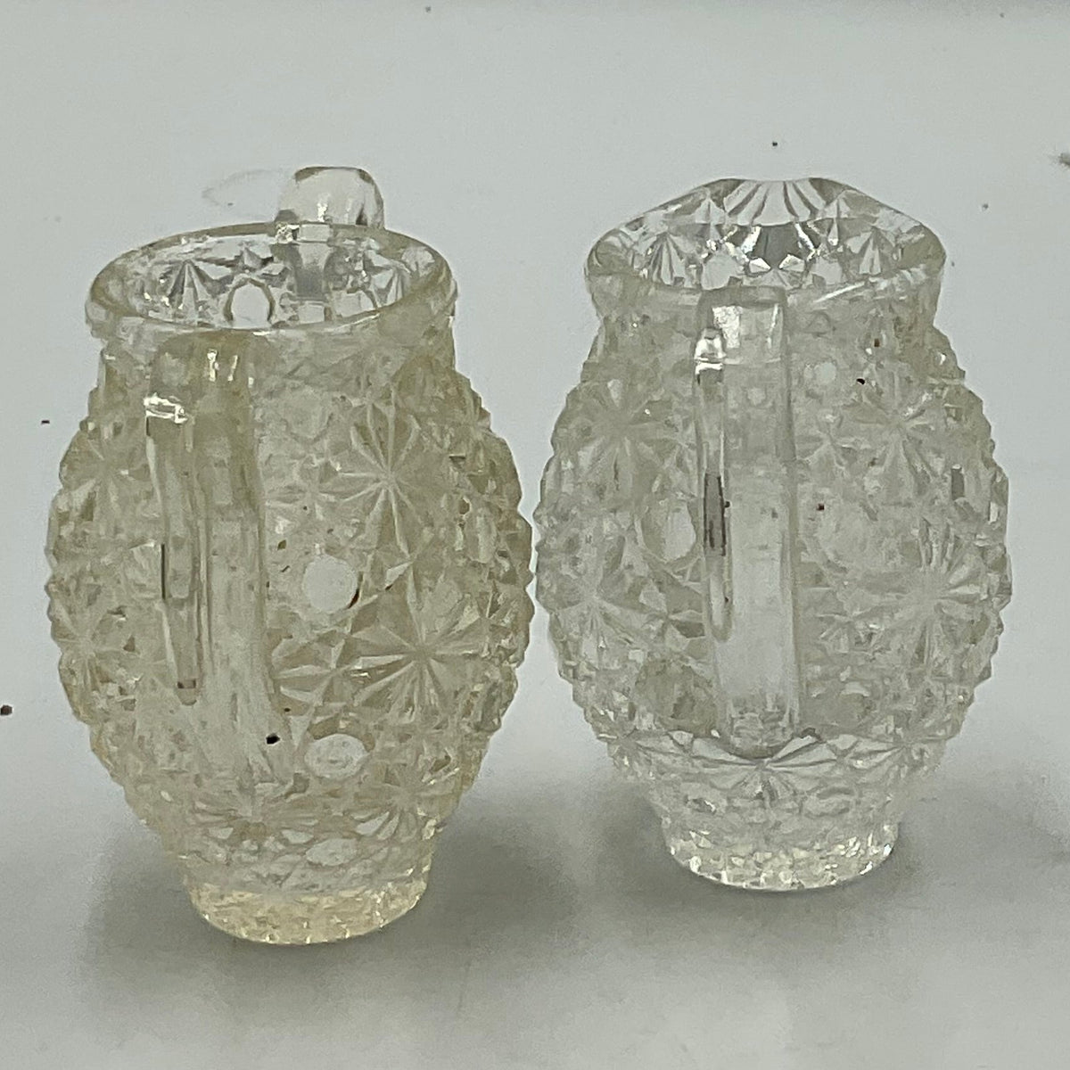 Vintage L.E. Smith Clear Pressed Glass Button and Daisy Pattern Miniature Decorative Two Handled Urn and Matching Pitcher