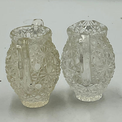 Vintage L.E. Smith Clear Pressed Glass Button and Daisy Pattern Miniature Decorative Two Handled Urn and Matching Pitcher