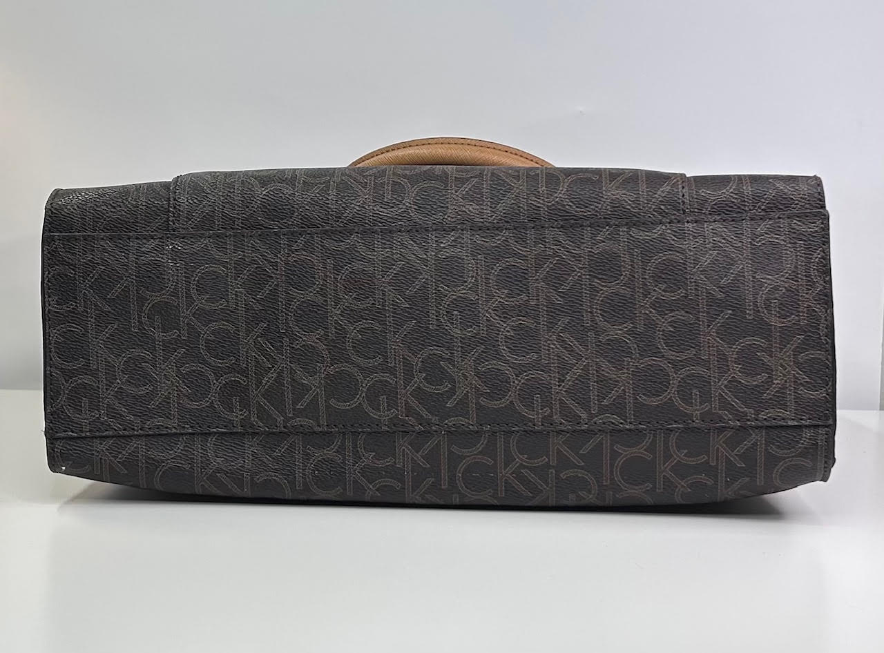 Calvin Klein CK Monogram Brown Tote Bag with Shoulder Strap Excellent Condition