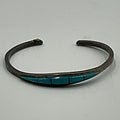 Navajo Cuff Bracelet Sterling Turquoise Etched D.R.F JR 12g Tarnished