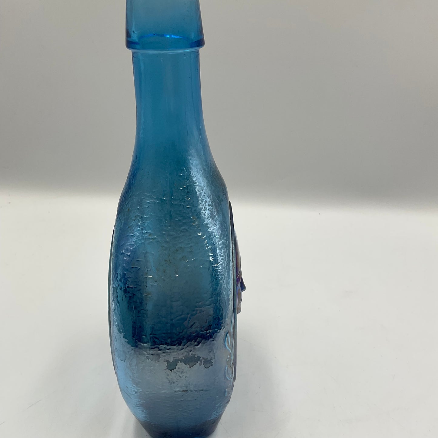 Vintage Wheaton Blue Iridescent Carnival Glass Bottle