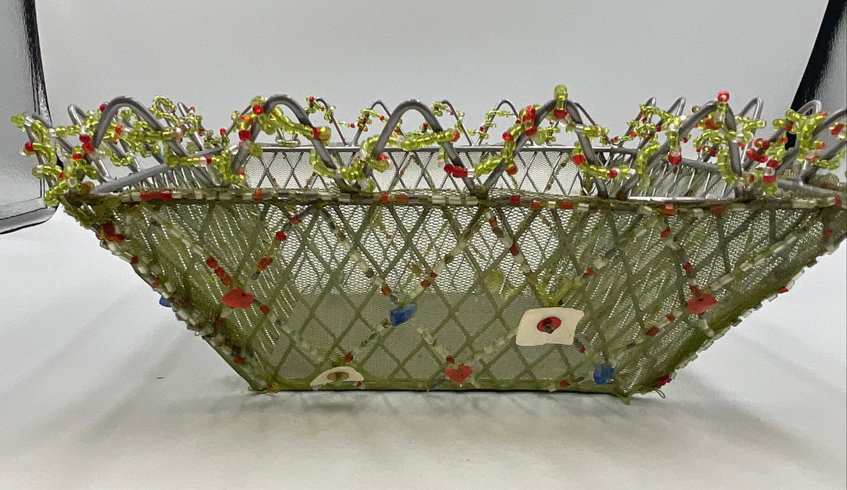 Bread Basket Boho Handcrafted Beaded Wire Mesh Decorative Basket