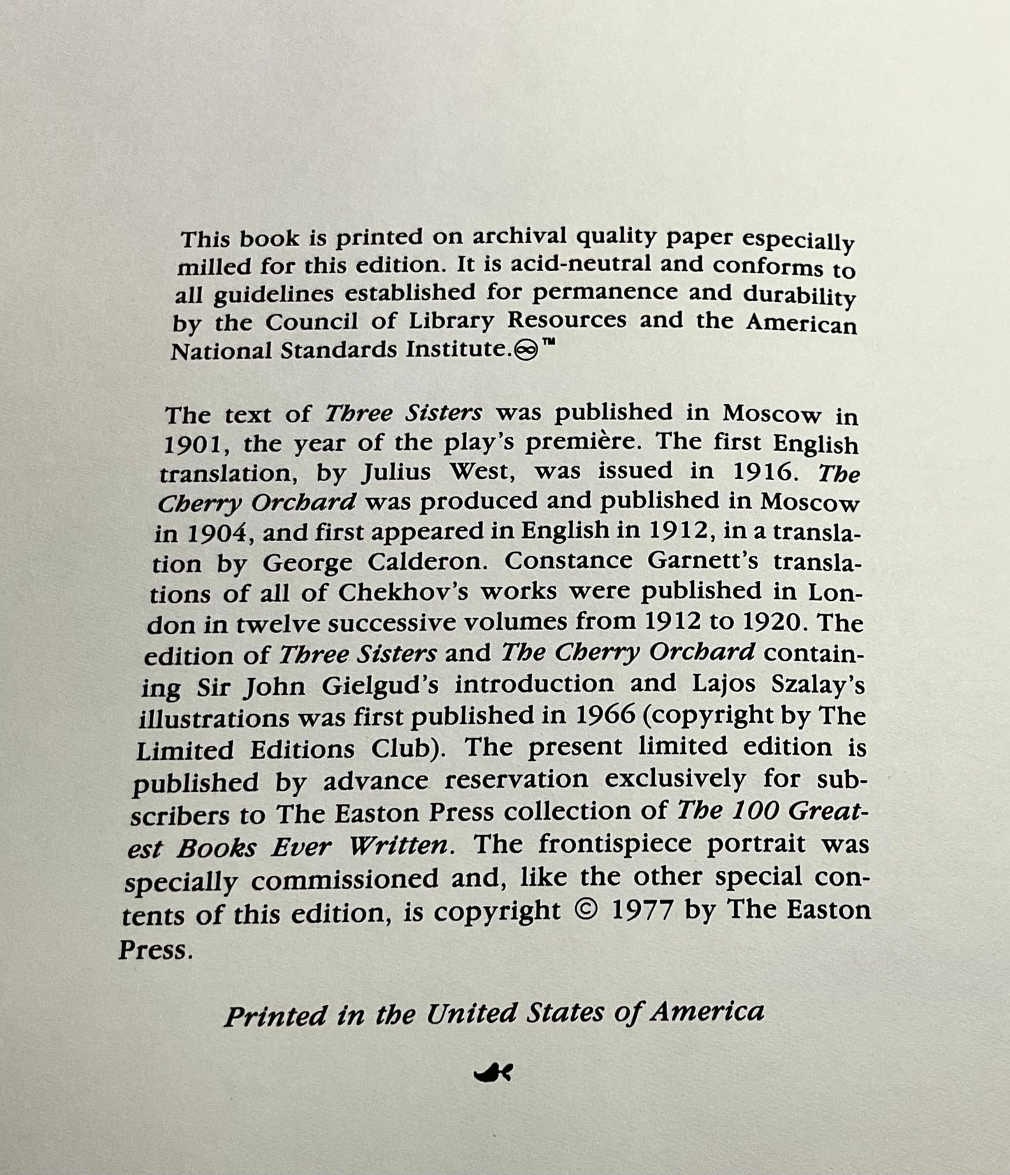 Two Plays Anton Chekhov The Cherry Orchard Three Sisters Vintage 1977 Easton Press 100 Greatest Books