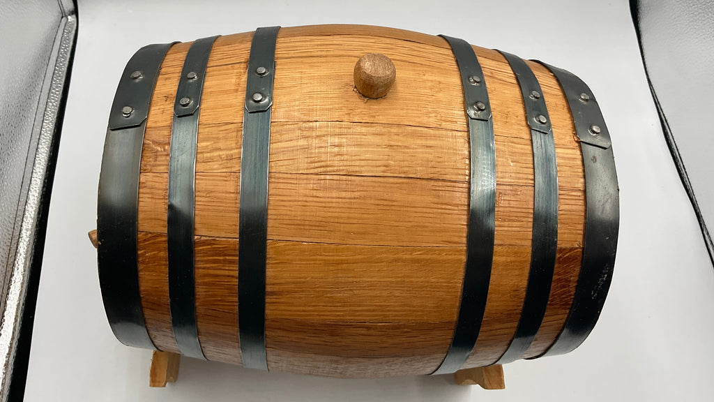 Miniature White Oak Wine Whiskey Barrel 2 Liter Dispenser with Wooden Stand and Spigot