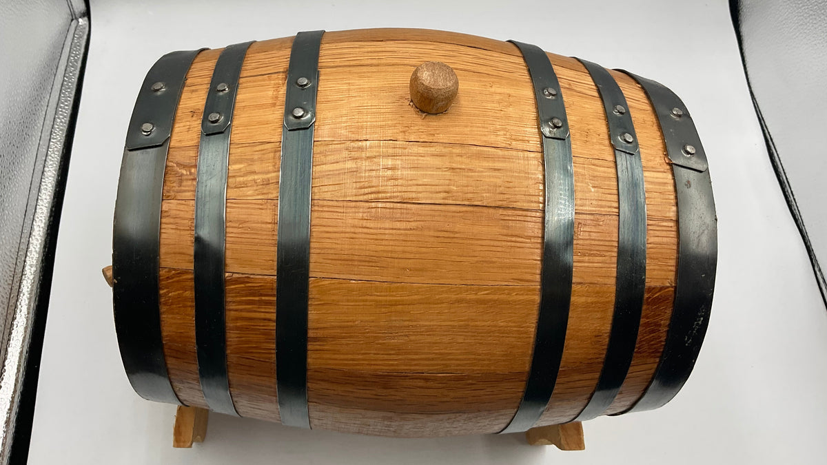 Miniature White Oak Wine Whiskey Barrel 2 Liter Dispenser with Wooden Stand and Spigot