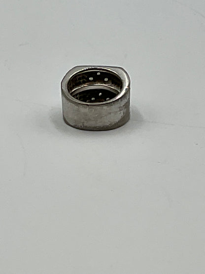 Silver Toned Wide Band Ring Geometric Criicross Clear Rhinestone Accents