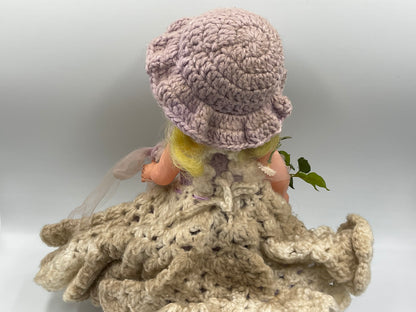 Vintage Doll Lavender Hand Crochet Victorian Dress Hat Handmade Outfit