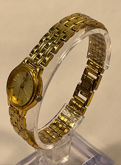 Seiko Gold Tone Round Case Vintage Quartz Stainless Steel Women's Watch New Battery