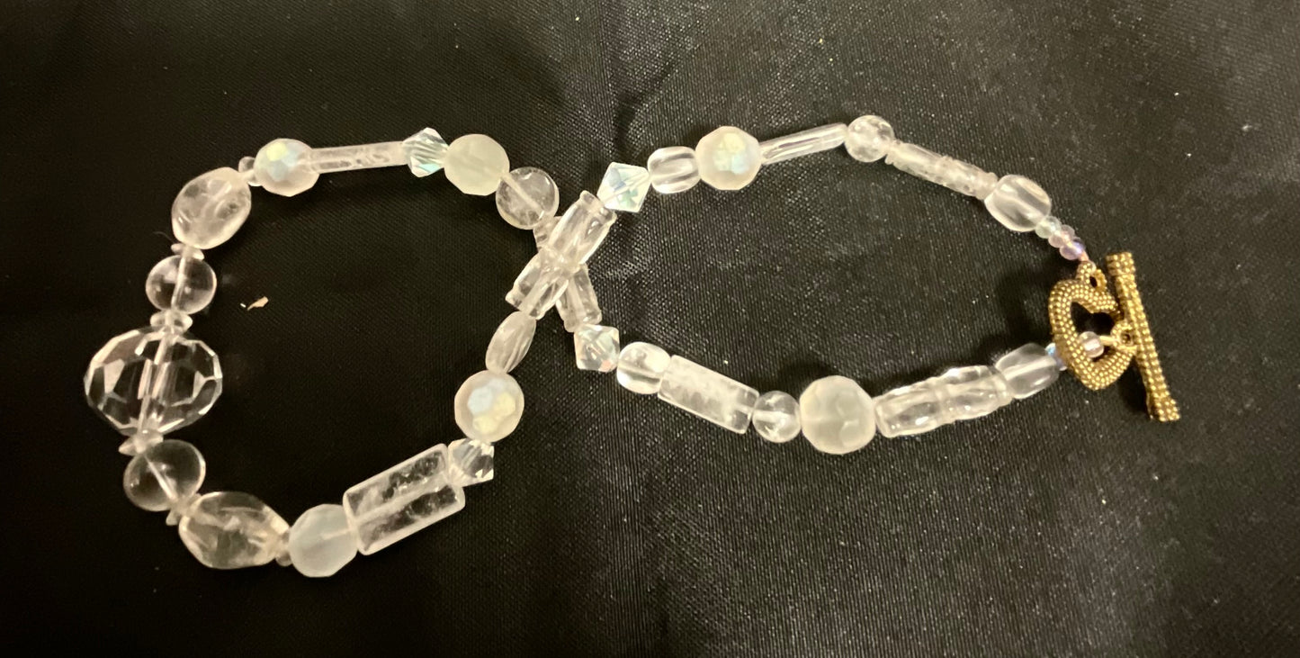 Clear Beaded Choker Necklace with Gold Clasp