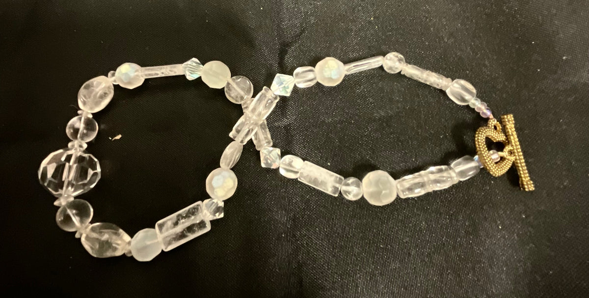 Clear Beaded Choker Necklace with Gold Clasp