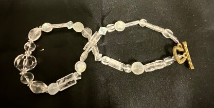 Clear Beaded Choker Necklace with Gold Clasp