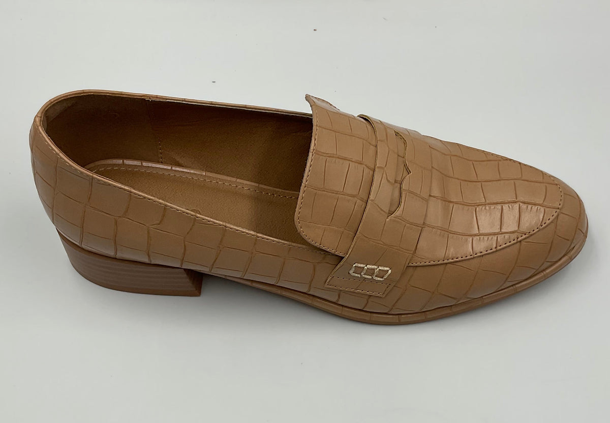 Coutgo Women's Classic Crocodile Print Casual Mid-Heel Stacked Loafers Size 10