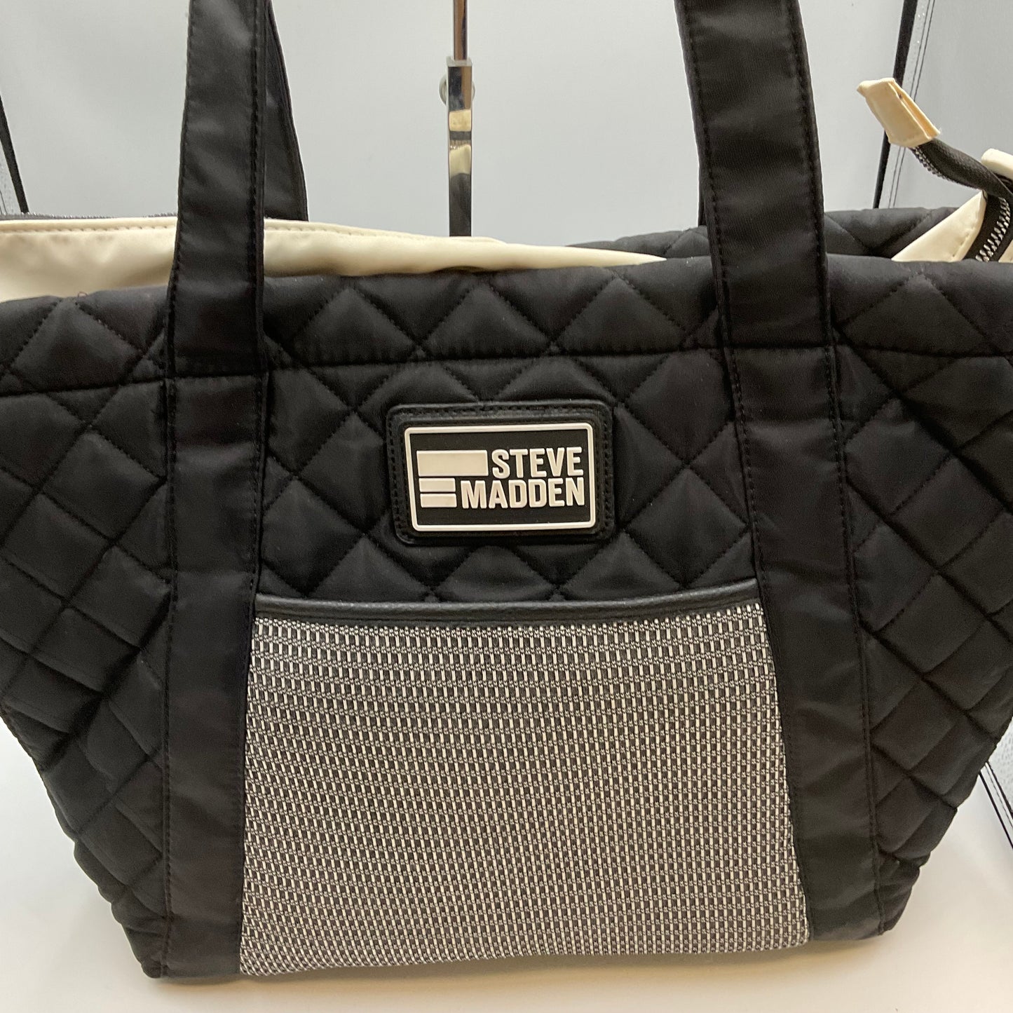 Steve Madden Black Quilted Messenger Tote Bag