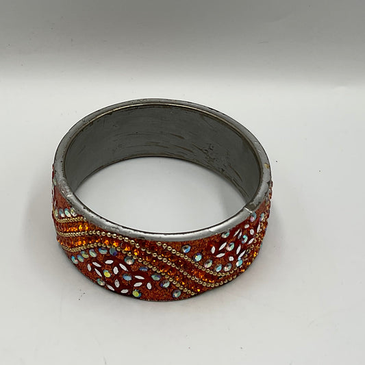 Wide Cuff Bangle With Orange Crystals Fashion Jewelry
