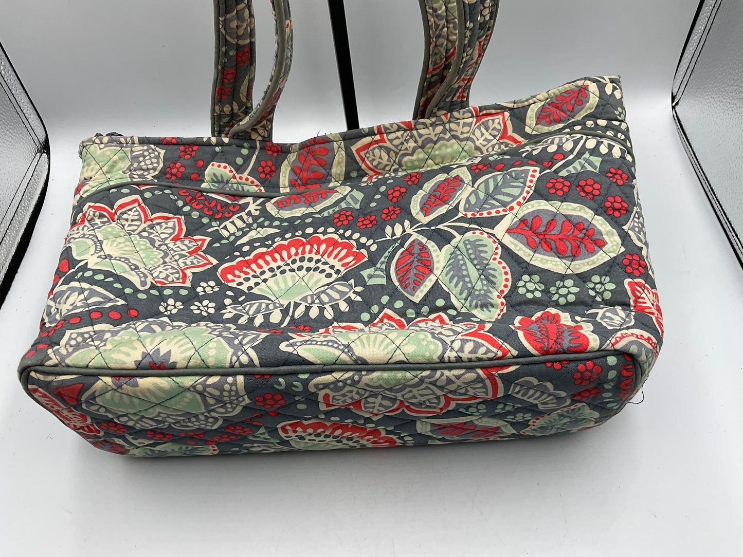 Vera Bradley Quilted cotton Tote Shoulder Bag Floral Paisley grey red