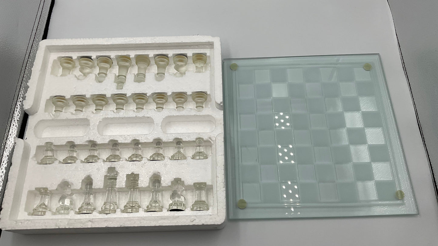 Vintage Glass Chess Set And Book