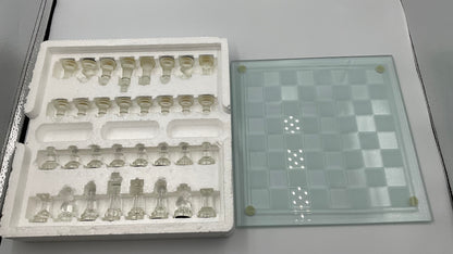 Vintage Glass Chess Set And Book
