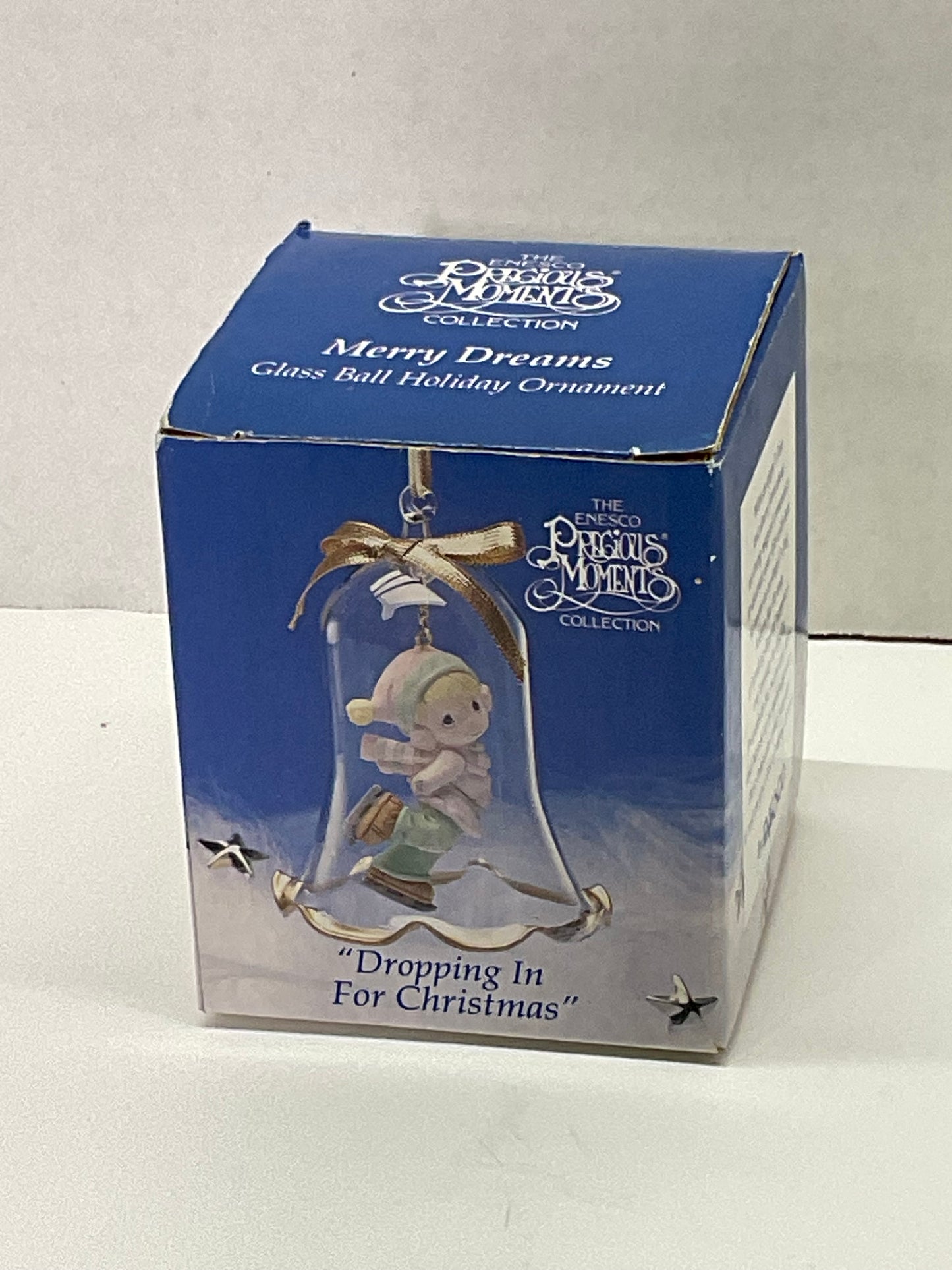 1994 Enesco Precious Moments "Dropping in for Christmas" Glass Bell Ornament