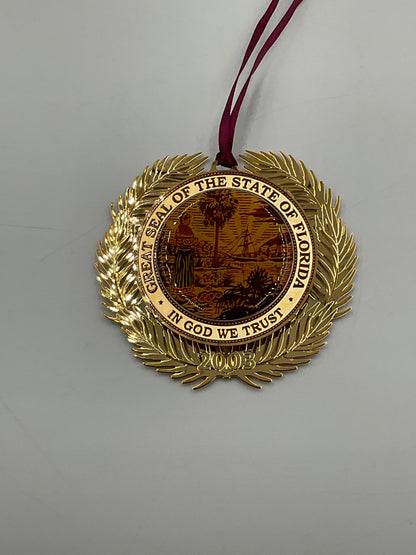 2003 Florida Governor's Mansion Ornament Great Seal of the State 24K Gold Box