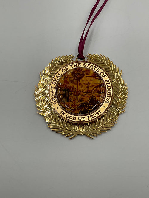 2003 Florida Governor's Mansion Ornament Great Seal of the State 24K Gold Box